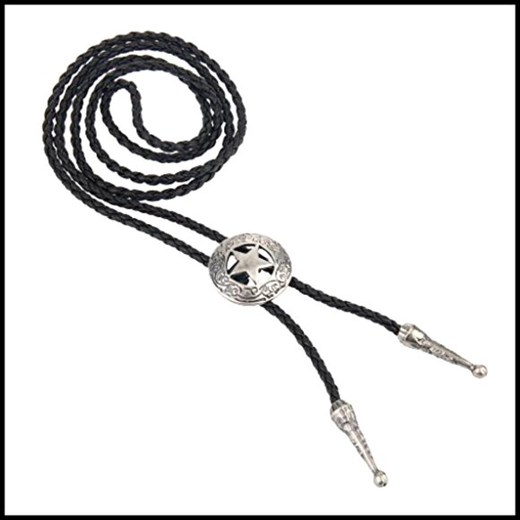 Vintage Turquoise Star Bolo Tie Leather Choker Necklace Unisex Western Style - Picture 3 of 7